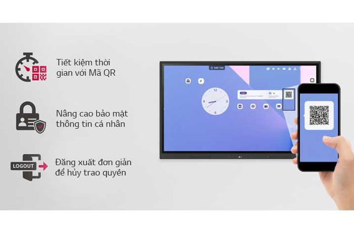 Việc đăng nhập có thể được thực hiện dễ dàng bằng mã QR, tiết kiệm thời gian chuẩn bị cho lớp học và nâng cao bảo mật thông tin cá nhân bằng thao tác đăng xuất đơn giản.